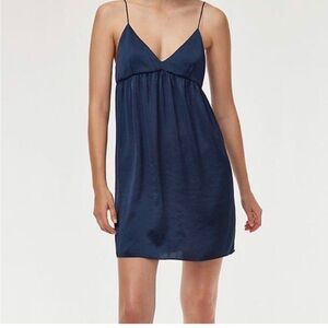 Aritzia Little Moon navy soft satin babydoll mini dress, Size Medium